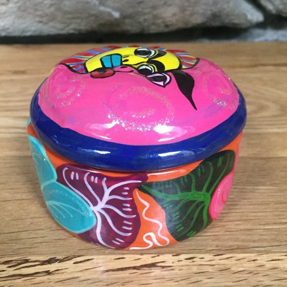 Talavera Sun Moon Trinket Box Terra Cotta Celestial Mexico Clay Hand-painted - Picture 4 of 8